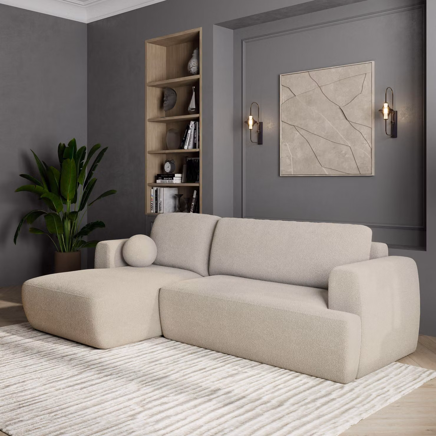 Divano angolare SENTI N L-S di Masseno con funzione letto a L, divano con box letto, divano da soggiorno, divano, divano letto, set di divani - crema, ORA O MAI PIÙ 02