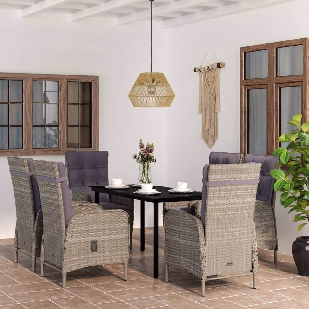 The Living Store Set da pranzo da giardino 7 pezzi con cuscini grigio e nero