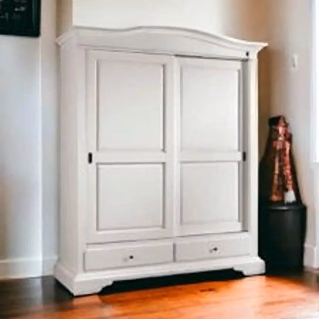 Armadio Shabby Chic KIVIO con 2 Ante Scorrevoli Bianco Modello Gendarme Maxi L: 180 cm, P: 65 cm, H: 220 cm