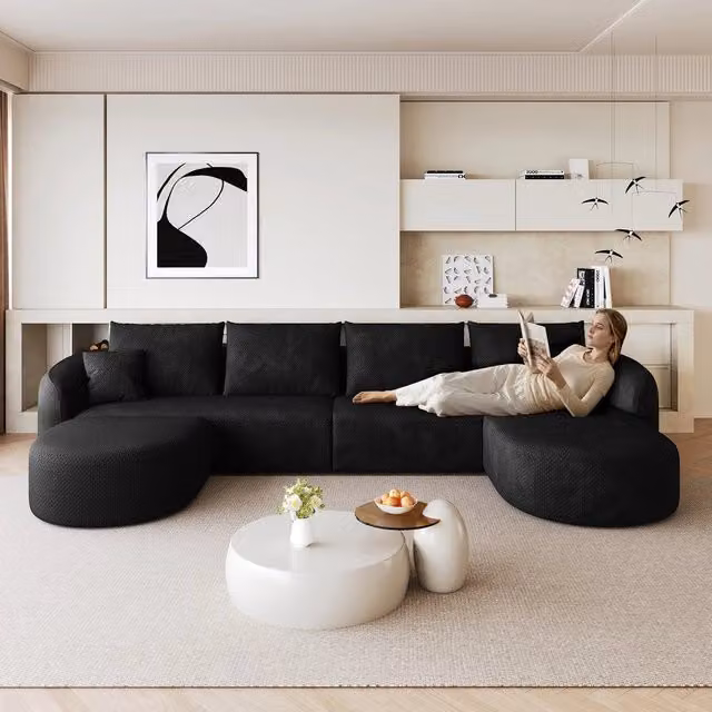 Divano angolare U modulare ¨C Minimal ¨C nero tessuto imbottito 336cm