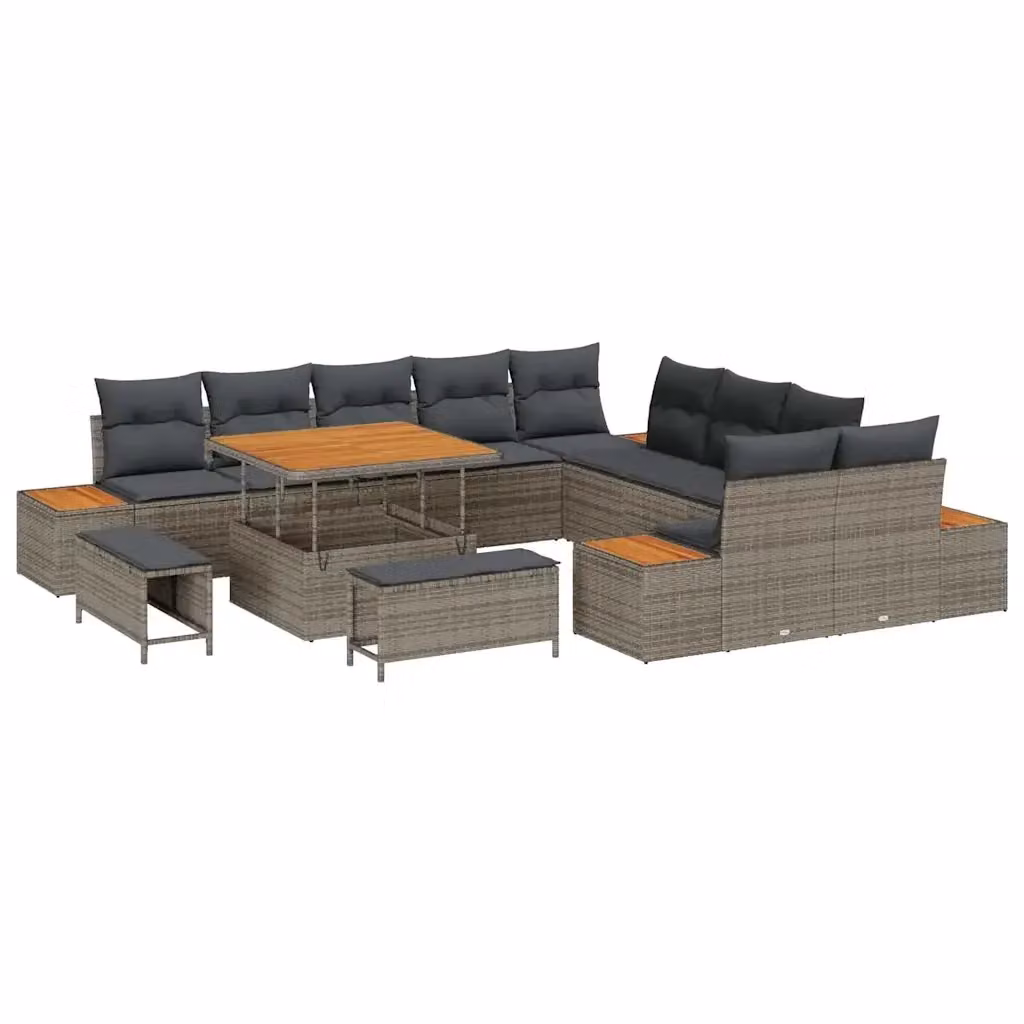 Set Divano da Giardino vidaXL 13 Pezzi in Polyrattan Grigio con Cuscini e Tavolino – 2