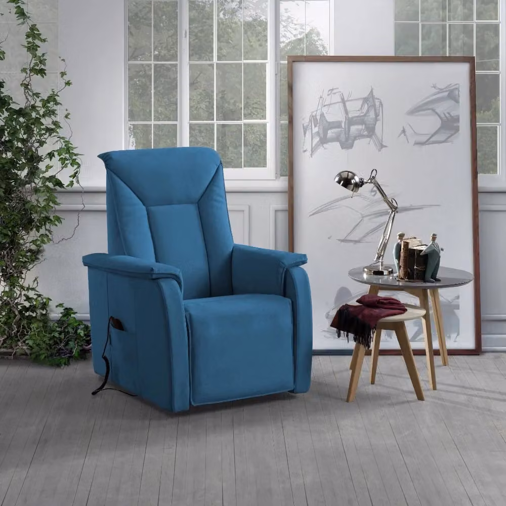 Poltrona Alzapersona Elettrica Baila con 2 Motori in Microfibra Celeste di GIORDANOSHOP L/P/H: 82 x 108 x 84 cm – 2