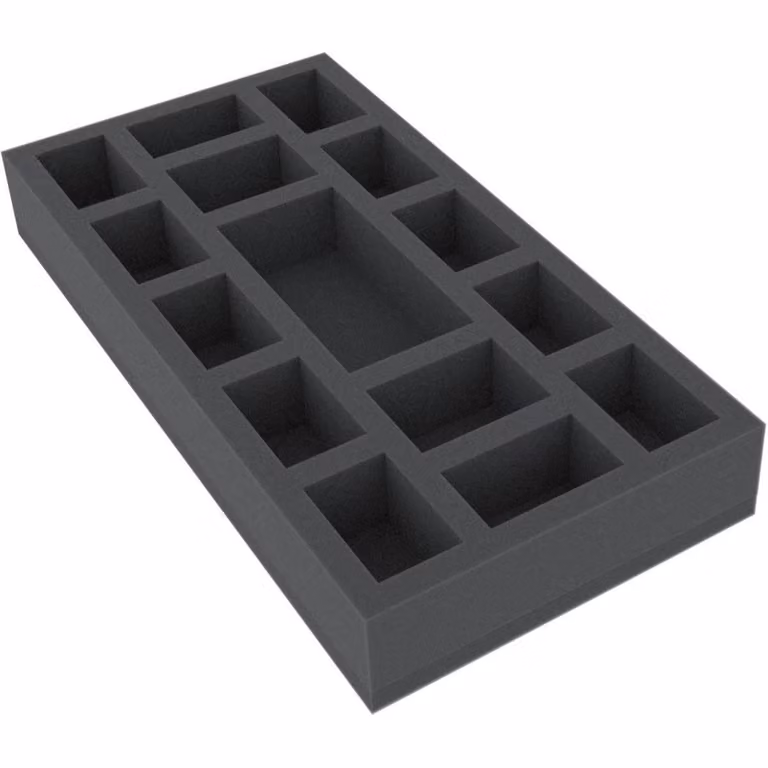 Inserto in schiuma 285 x 142,5 x 40 mm con 15 scomparti per miniature