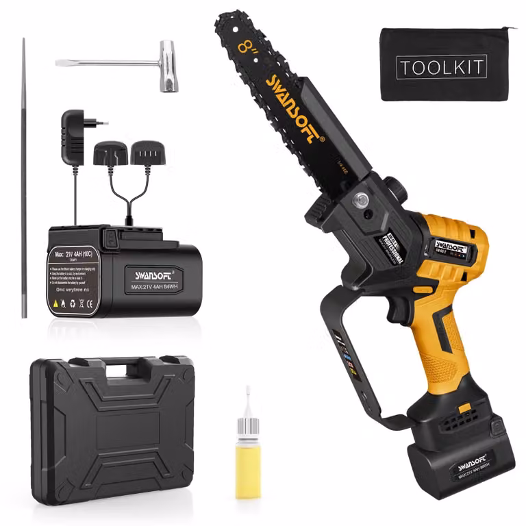 Troncatrice a batteria - Lame da 8 pollici - Potenza di 650 W - Batteria da 4 Ah - Colore giallo - Ideale per frutteti e giardini