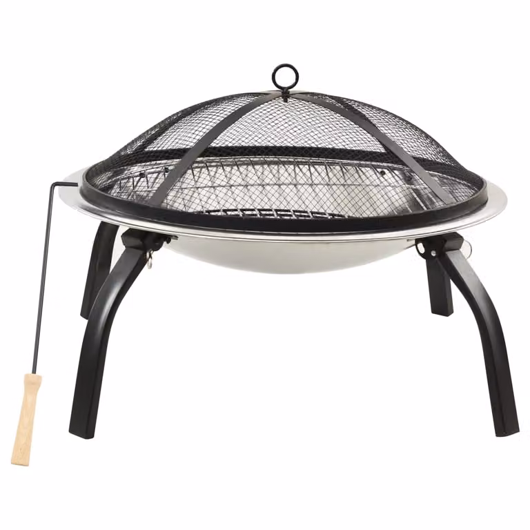 The Living Store Ciotola da fuoco e barbecue 2in1 con attizzatoio 56x56x49 cm in acciaio inox