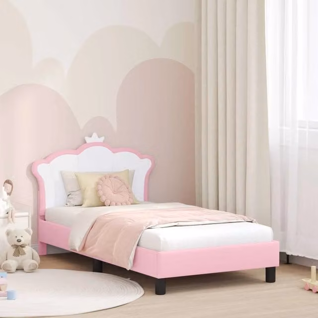Struttura letto per bambini vidaXL con testata imbottita in similpelle rosa e scomparti laterali L/P/H: 168 x 80 x 160 cm