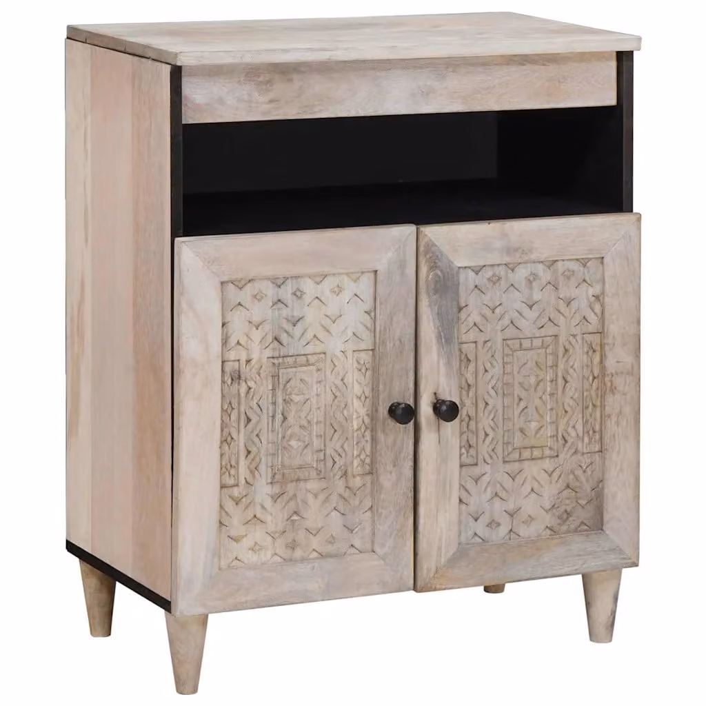 Credenza moderna vidaXL in legno di mango bianco sbiancato L: 60 cm, P: 33 cm, H: 75 cm