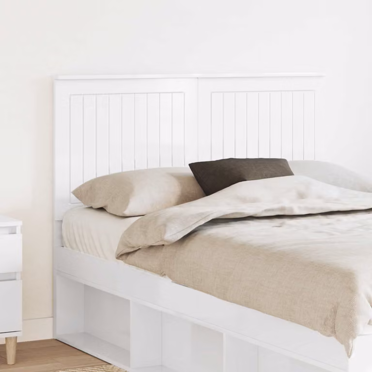 Testiera per letto moderna vidaXL in legno ingegnerizzato bianco lucido con scomparti laterali L: 138 cm, H: 7 cm, P: 13,2 cm