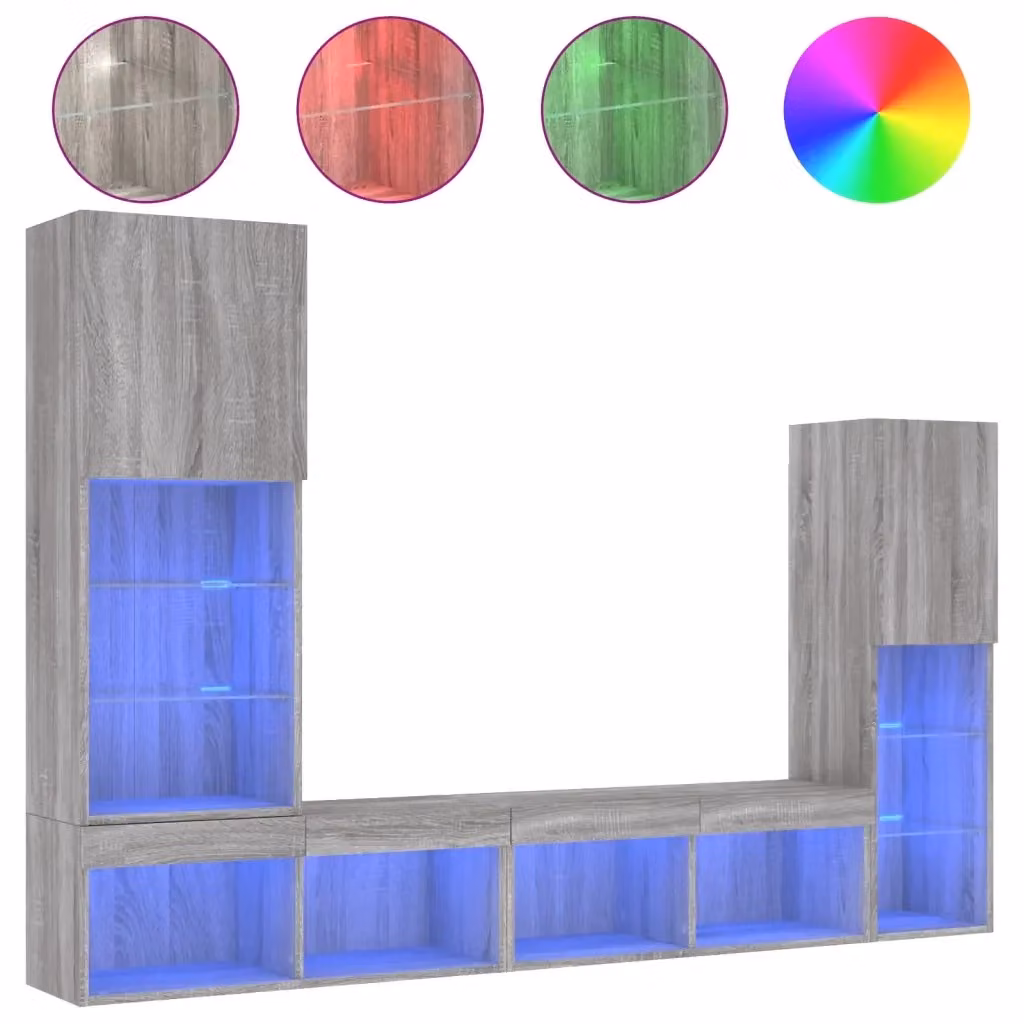 Mobile TV a muro vidaXL con illuminazione LED integrata in legno multistrato e MDF, colore Grigio Sonoma, stile moderno per soggiorno o ufficio – 2