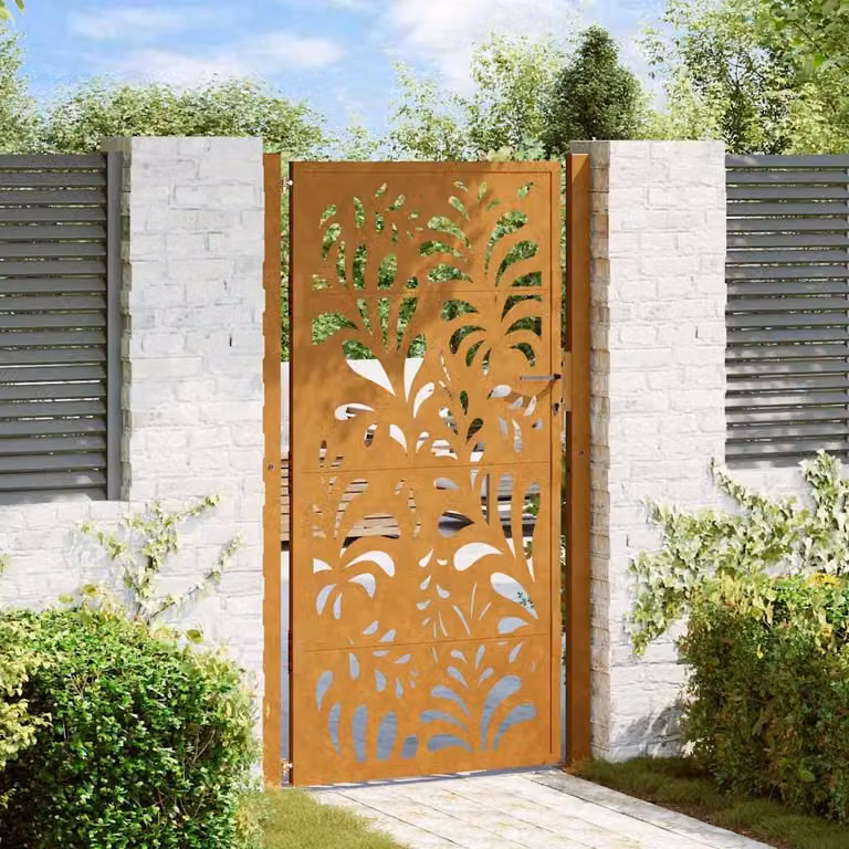 Cancello singolo da giardino vidaXL in acciaio corten marrone con design ondulato L: 110 cm, H: 180 cm