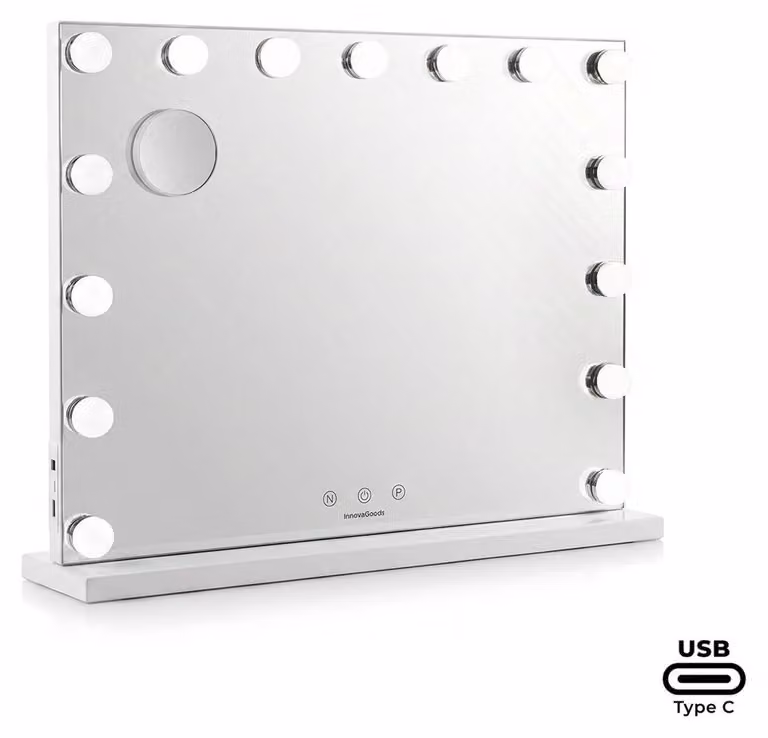 Specchio da trucco Hollywood, con 15 luci LED, 3 tonalità di luce, dimmerabile, mini specchio x10 InnovaGoods