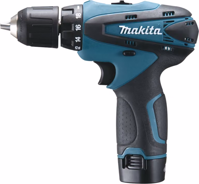 Trapano a batteria professionale Makita DF 330 DWLE, capacità batteria 1,3 Ah, tensione batteria 10,8 V, velocità variabile, rotazione oraria/antioraria, incluse 2 batterie agli ioni di litio e caricabatterie