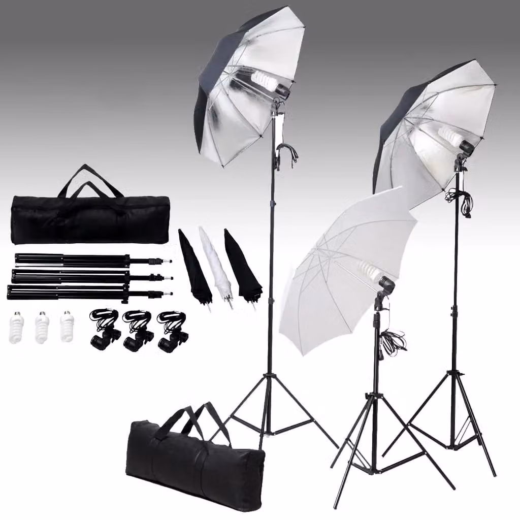 Kit professionale per studio fotografico con 5 fondali in tessuto e set di illuminazione regolabile con treppiedi in alluminio, colori nero, bianco e argento – 2