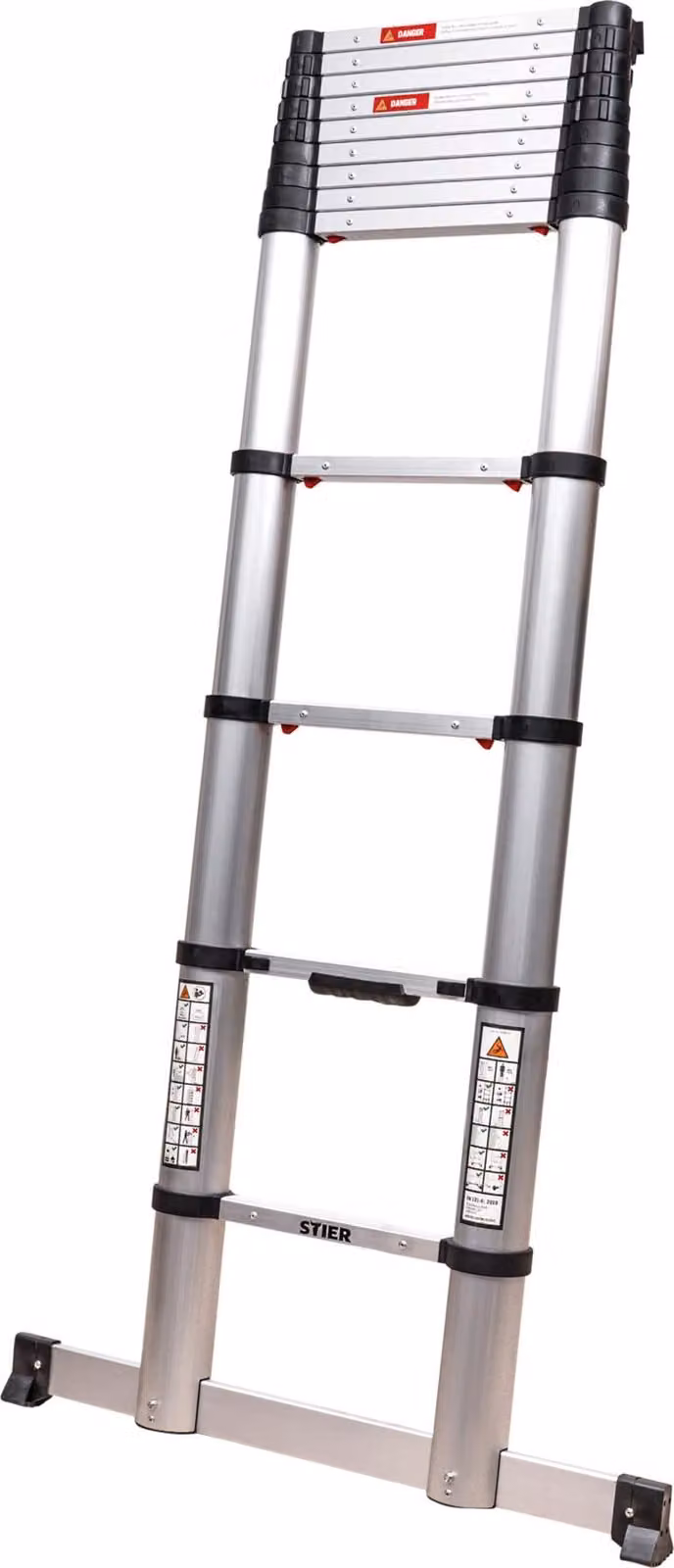 Scala telescopica STIER Premium 3,8 m 13 pioli, scala a gradini, scala pieghevole, scala a sfilo, alluminio di alta qualità, portata 150 kg, scala multiuso, antiscivolo, robusta