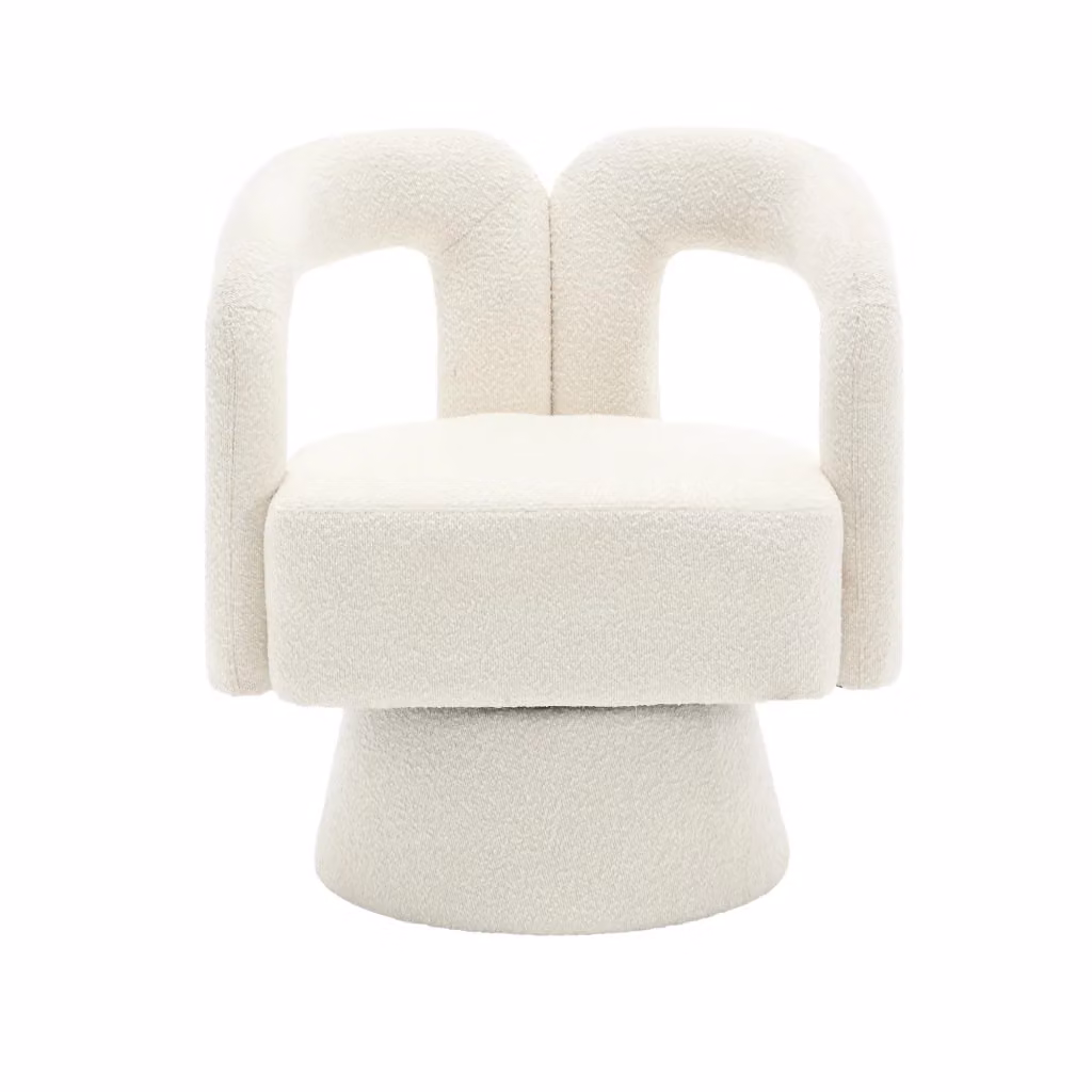 Sedia girevole Zephmum con rotazione a 360 gradi in tessuto boucle beige e struttura in legno e metallo – 2