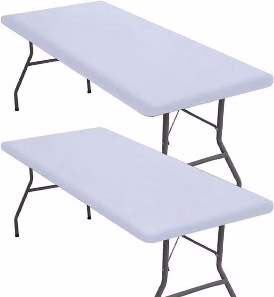 Copertura elastica impermeabile per tavolo – Copertura per tavolo da picnic – Tavolo pieghevole da 6 piedi – Gambe del tavolo facili da pulire – Adatta per uso esterno, campeggio, banchetti – Colore: bianco – Dimensioni: 182 x [specificare la seconda dime