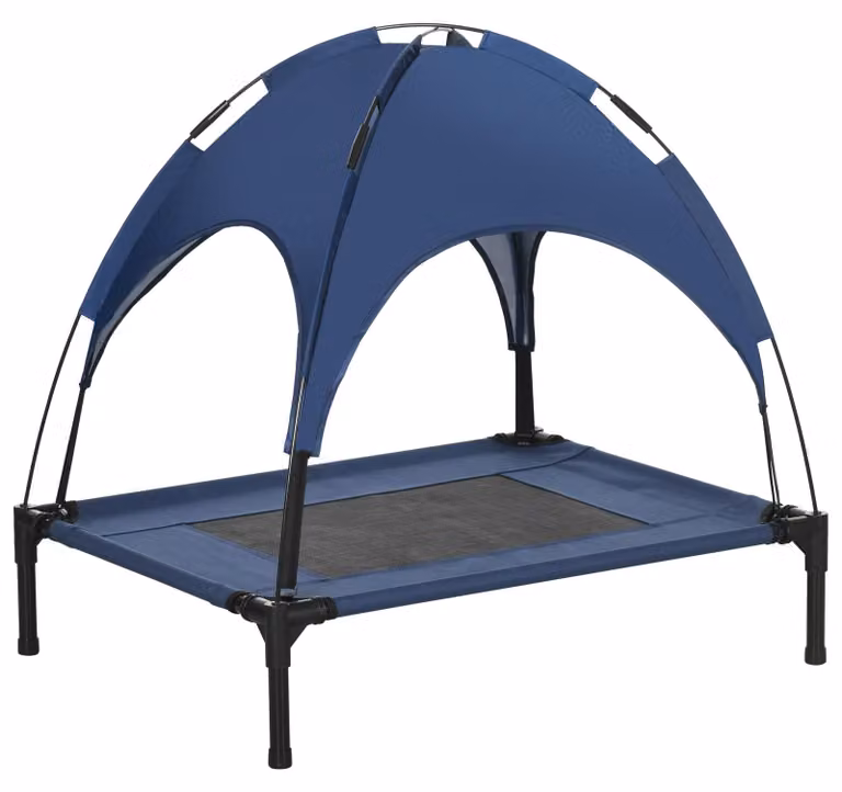 PawHut, cuccia per animali domestici con baldacchino, letto rialzato per cani, adatto per uso esterno, colore blu scuro