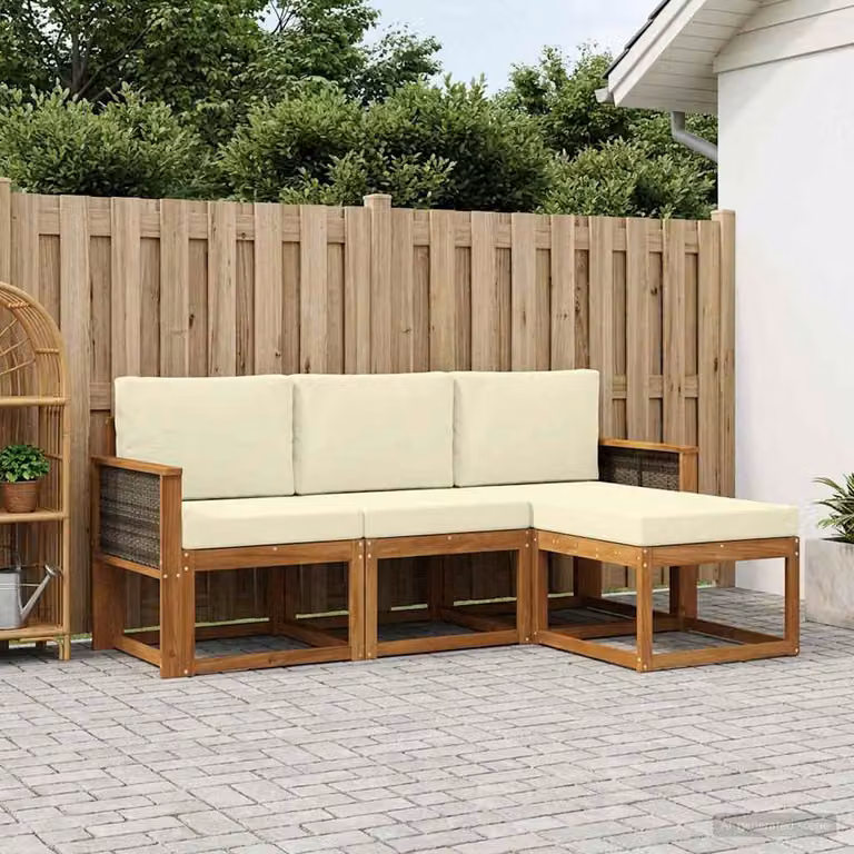 Set di divani da esterno vidaXL a forma di L composto da 4 pezzi in legno di acacia con cuscini, colore beige e marrone