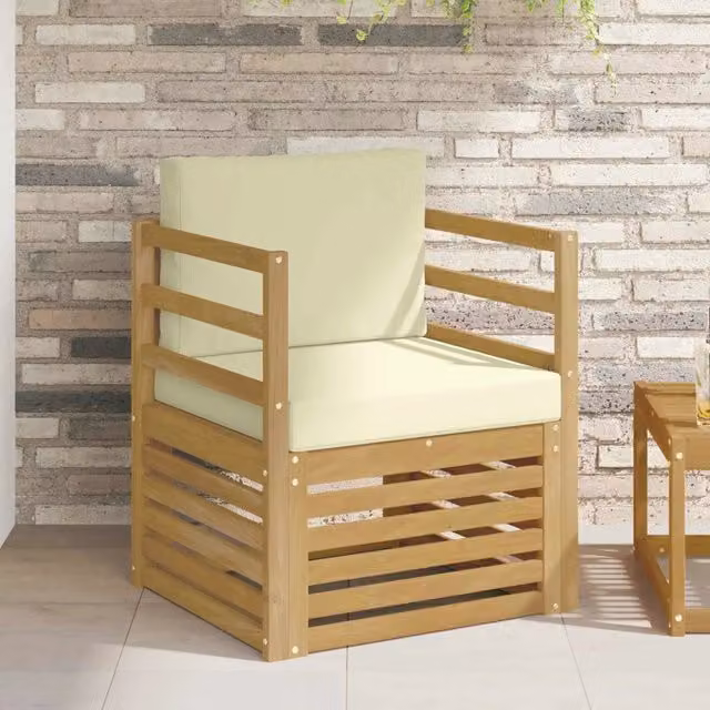 Divano da esterno moderno in legno di acacia con rivestimento in tessuto bianco e beige