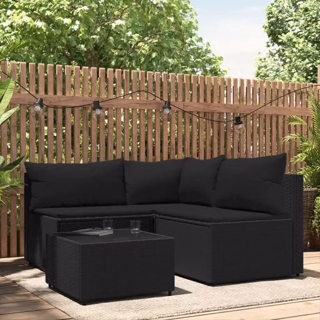 Set Salotto da Giardino Moderno in Polyrattan Nero con Cuscini e Tavolino, Composto da Divano a L, Divano a 2 Posti e Elemento Angolare con Struttura in Metallo – 2