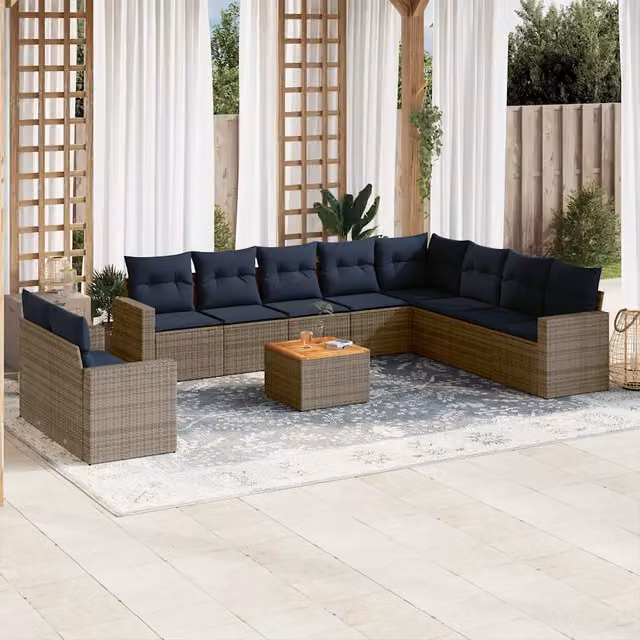 Set Divani da Giardino 11 pz con Cuscini in Polyrattan Grigio 3256530