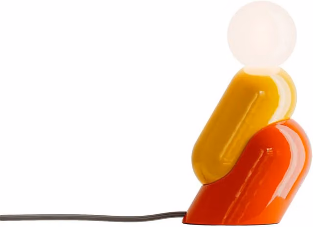 Lampada da tavolo Ferroluce Tata in ceramica e vetro giallo e arancio stile Art Déco