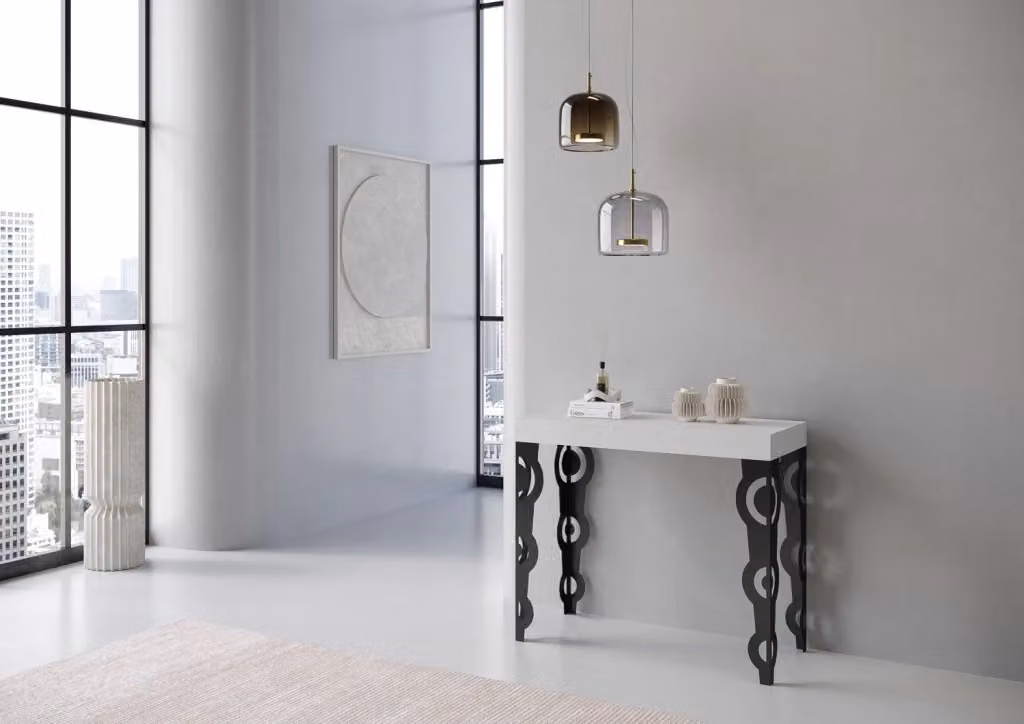 Consolle Allungabile GIORDANOSHOP in Nobilitato Bianco Opaco L/P/H: 90-300 x 40 x 77 cm – 2