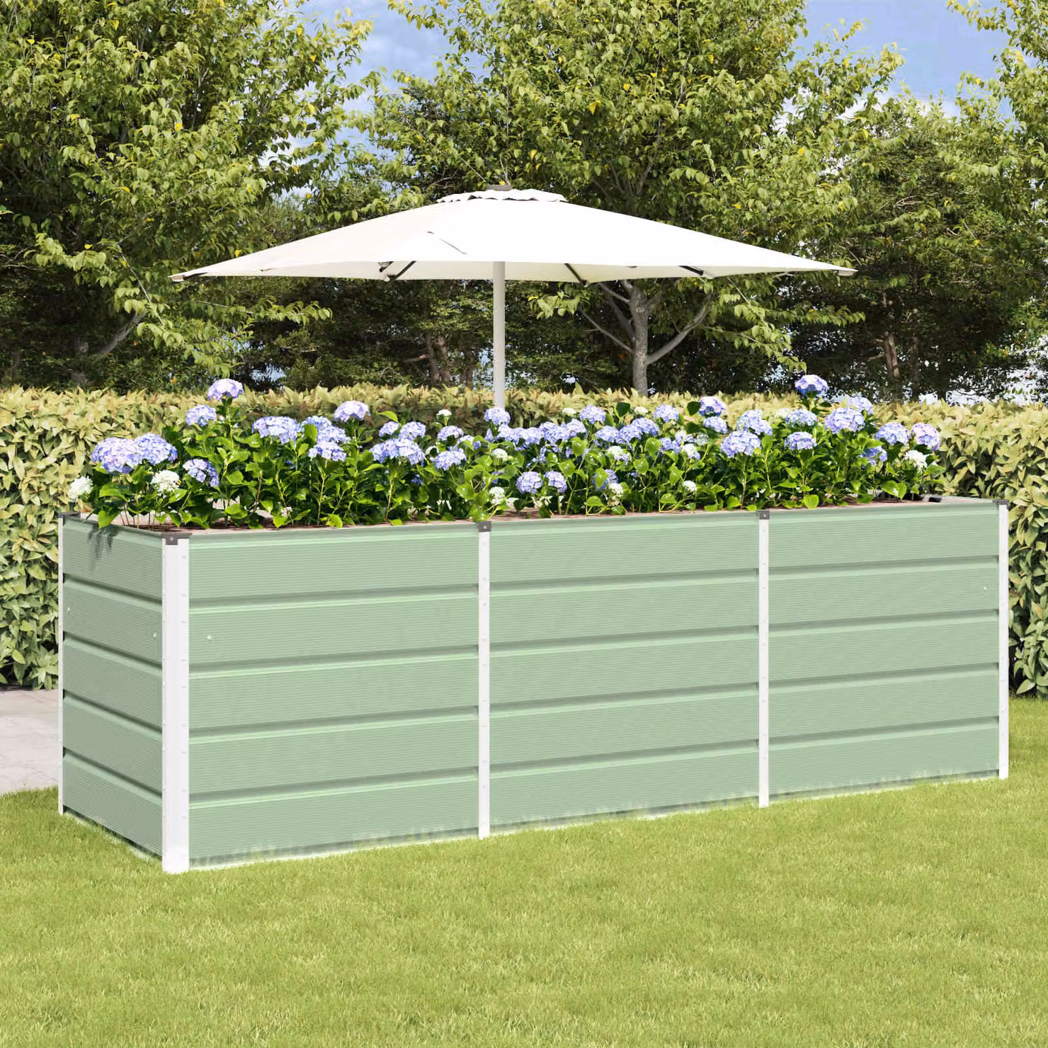 Fioriera verde vidaXL in acciaio e plastica per giardino e piante da interno L/P/H: 240 x 80 x 75 cm