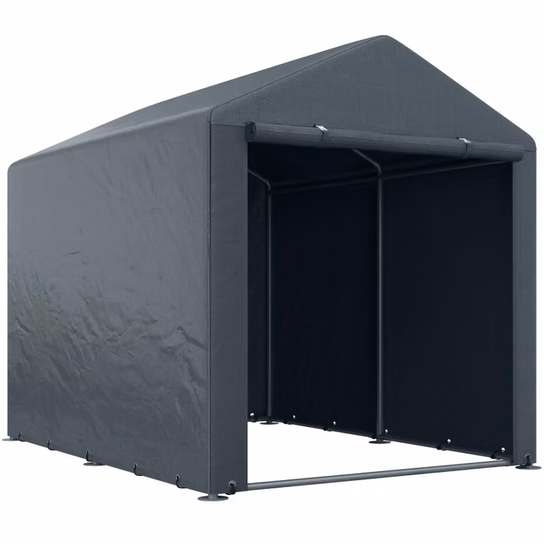 Tenda da garage Moonbite, dimensioni 160 x 218 x 172 cm, capanno per biciclette con telo in PE resistente ai raggi UV, porta con cerniera, struttura in acciaio, ancoraggi per il pavimento, acciaio, colore grigio scuro