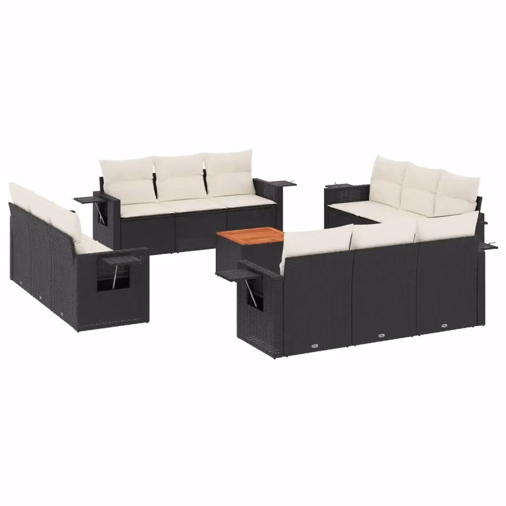 Set da giardino moderno vidaXL in polyrattan nero con cuscini e tavolino da esterno a forma di U – 2