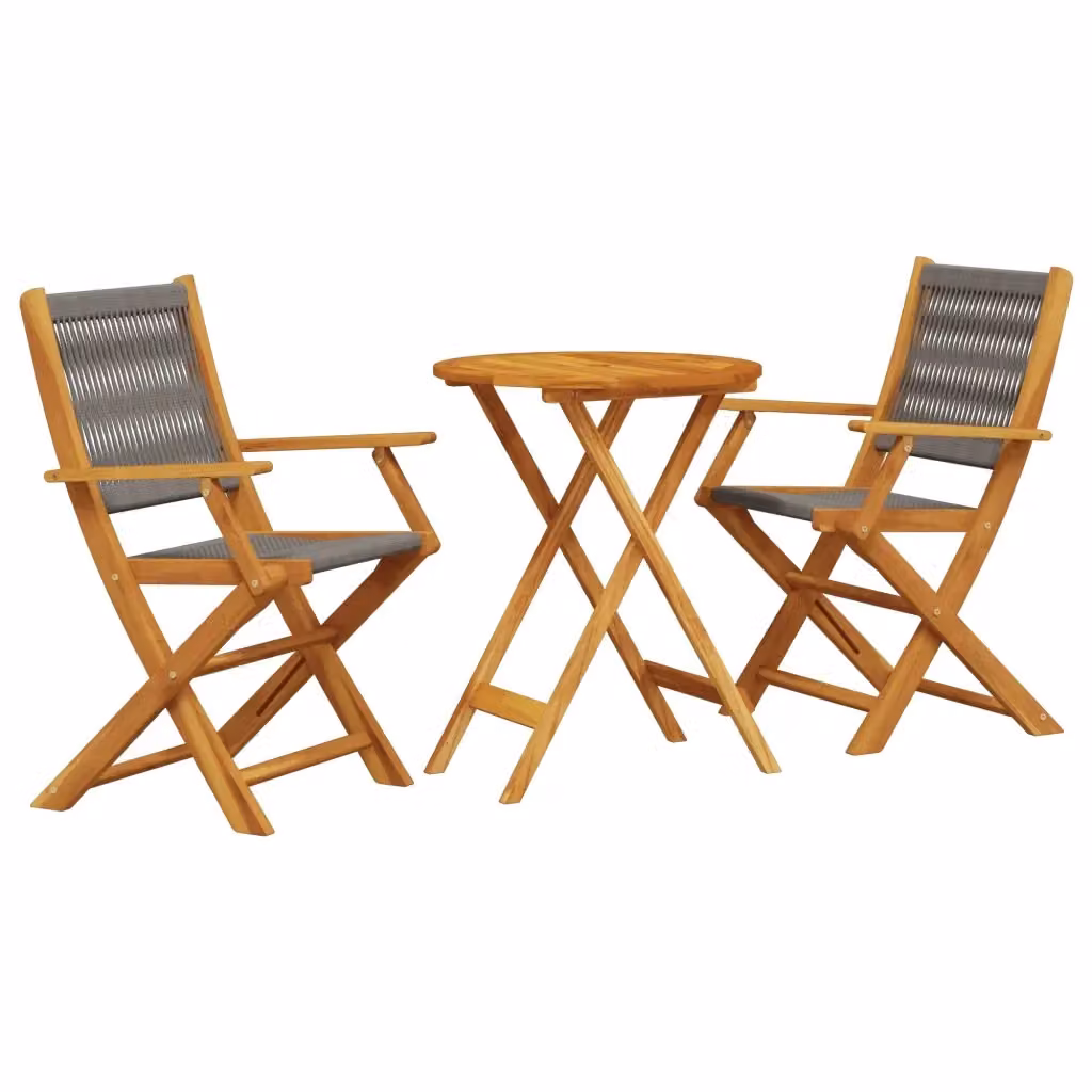 vidaXL Set da Bistrot 3pz Grigio in Polipropilene e Legno di Acacia Oliato – 2