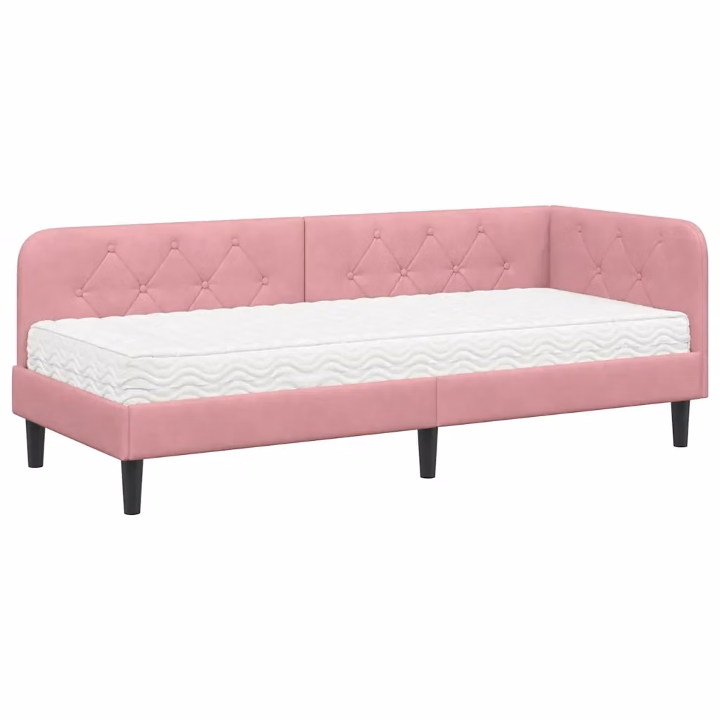 Cornice del letto ad angolo vidaXL in velluto rosa, L/P/H: 200 x 80 x 72 cm – 2