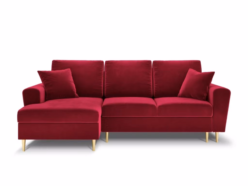 Divano convertibile angolare sinistro Kyoto di Cosmopolitan Design in velluto rosso con contenitore e funzione letto per 4 persone – 2