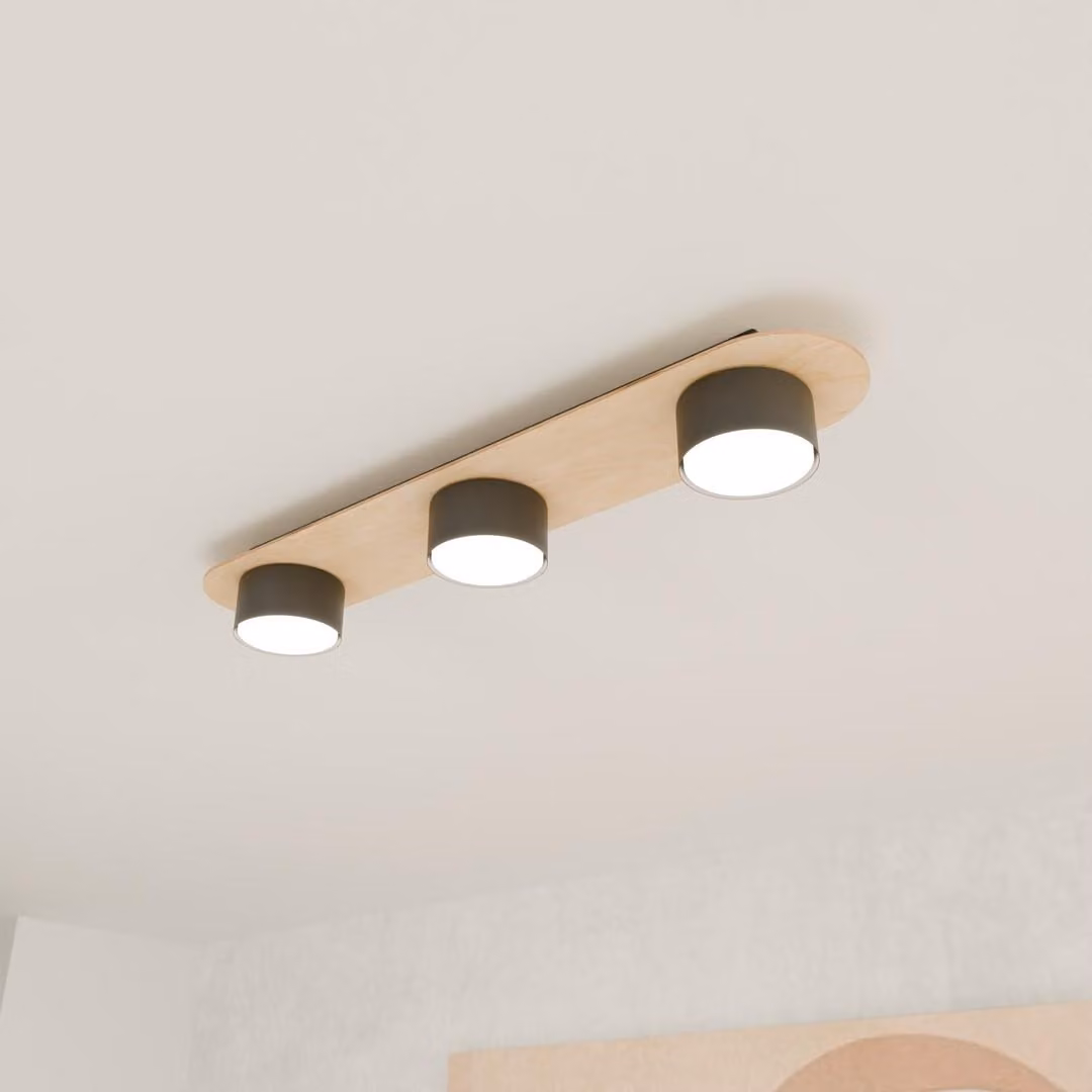 Lampada a sospensione DIAZ in legno chiaro e nero, 3xGX53x10W, legno, dimensioni: 7x55x11 cm, IP20, Emibig