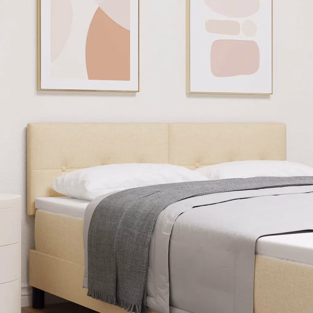 Testiera per letto vidaXL con illuminazione LED integrata e porte USB, rivestimento in tessuto beige, Larghezza: 160 cm