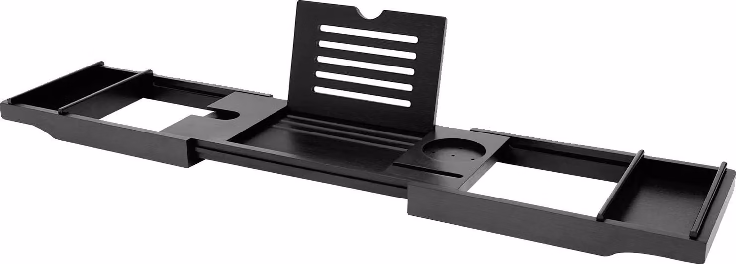 Mensola da bagno, lunghezza regolabile, design resistente in bambù, nero