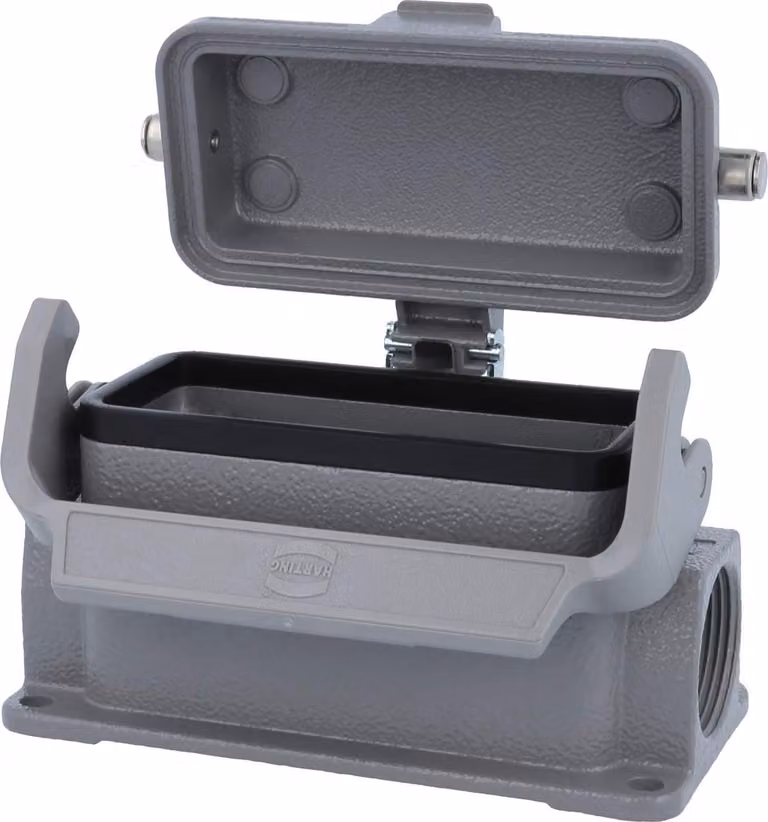 HARTING Han 16B Base bassa, 2xPG21 uscita cavo laterale, con 1 staffa longitudinale con cappuccio protettivo in metallo - 1 pezzo