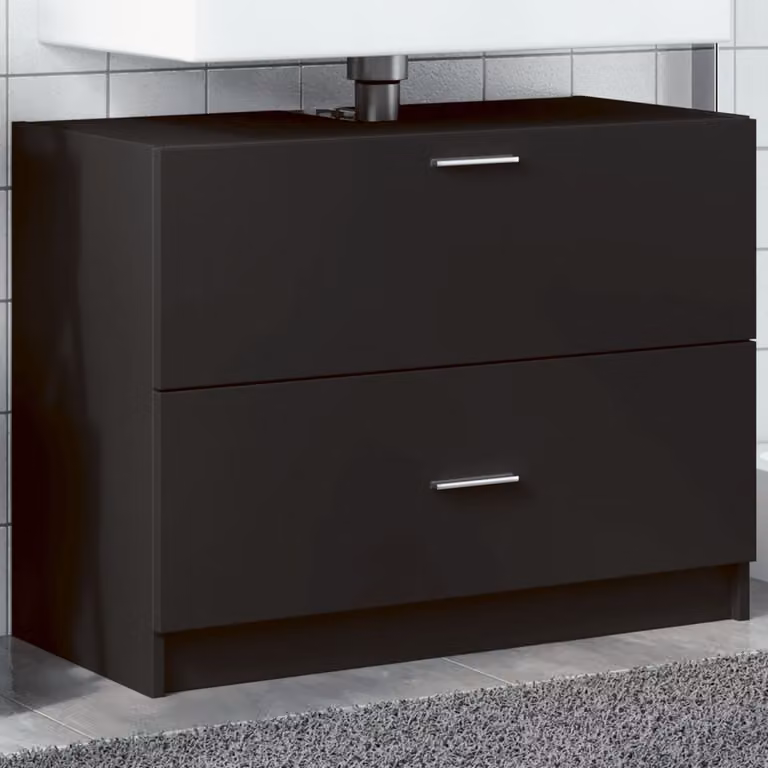 Mobile lavabo moderno vidaXL nero con ante a cerniera in MDF, L 78 cm x P 37 cm x H 59 cm