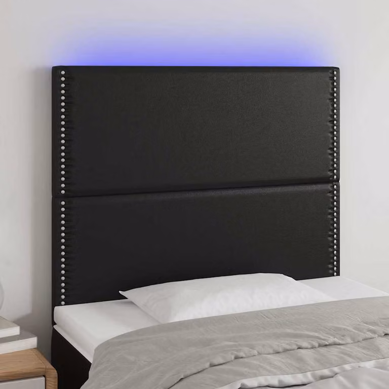 Testiera per letto vidaXL in similpelle nera con illuminazione LED integrata e porta di ricarica USB, L/P/H: 100 x 5 x 118/128 cm