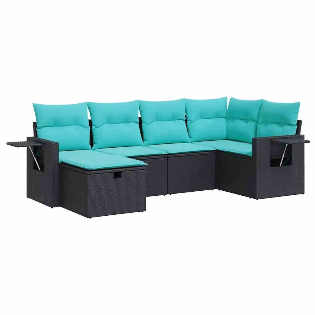 Set Divano da Giardino a L vidaXL in Polyrattan Nero con 6 Sedute e Cuscini Inclusi – 2