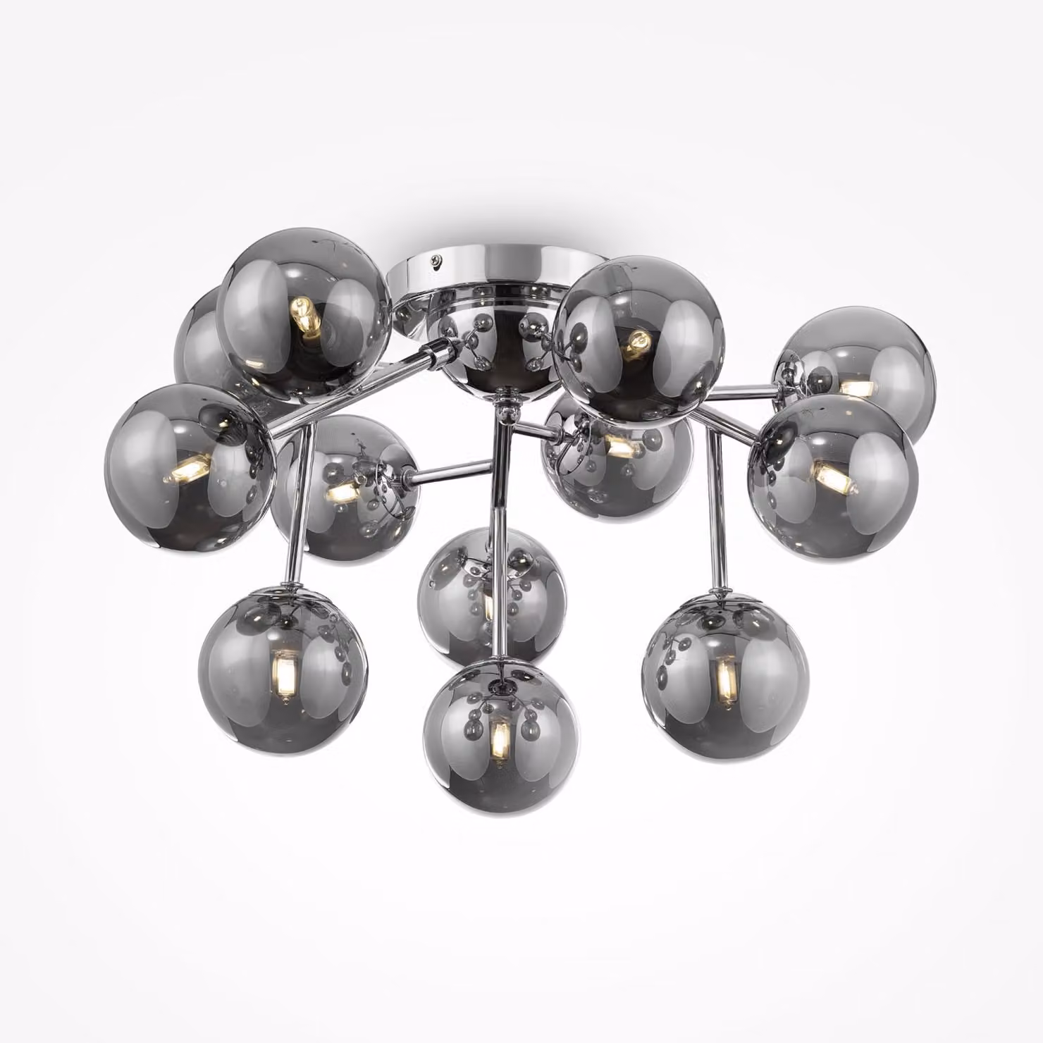Plafoniera metallo vetro fumé G9 60 cm di larghezza cromo fumé grigio 12 luci globo lampada da soffitto moderna