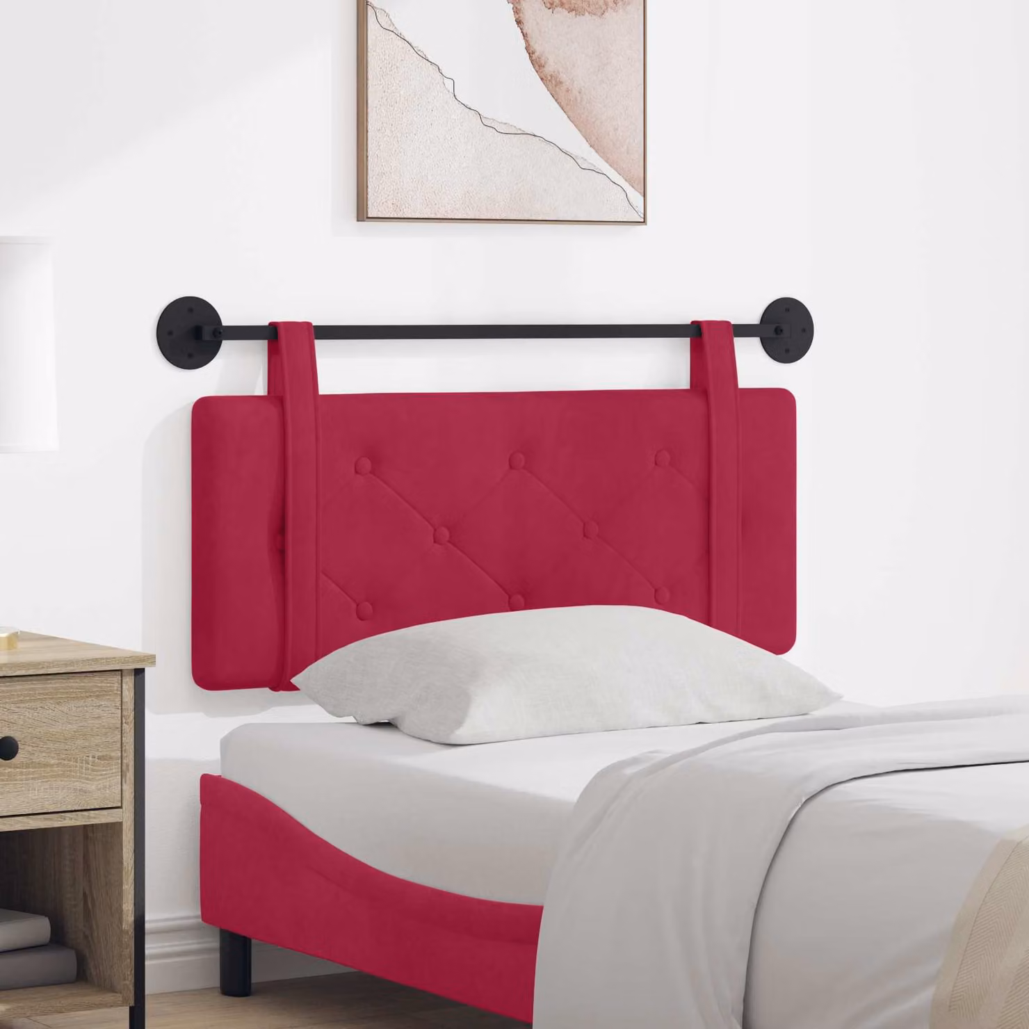 Testiera per letto sospesa vidaXL in velluto rosso vino, design moderno con pannello imbottito in legno MDF, L: 110 cm, P: 5 cm, H: 55 cm