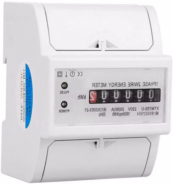 Contatore elettrico DIN con rilevamento automatico della corrente - a 4 poli per guida DIN in acciaio da 35 mm - Grigio