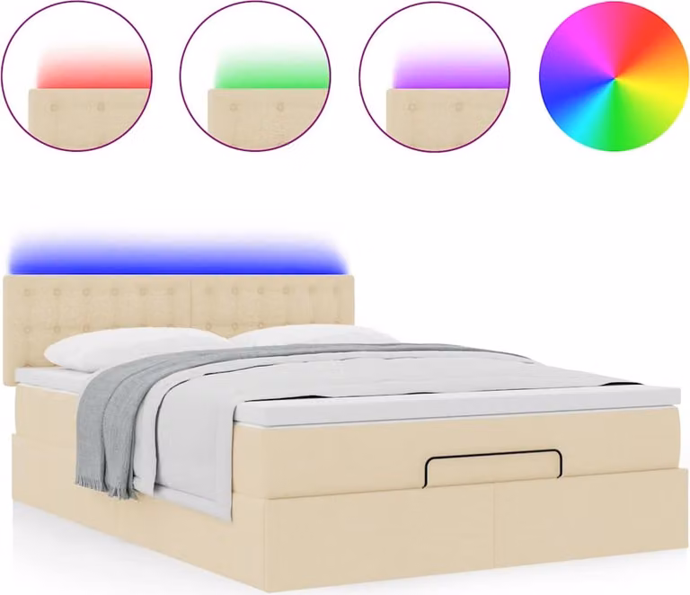 Pouf Letto con Materasso e LED Crema 140x190 cm