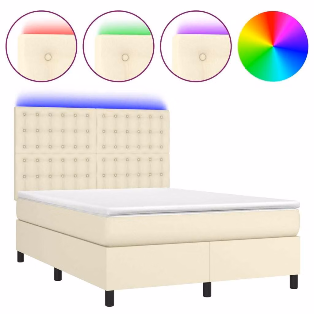 Giroletto a Molle con Materasso e LED Crema 140x190 cm