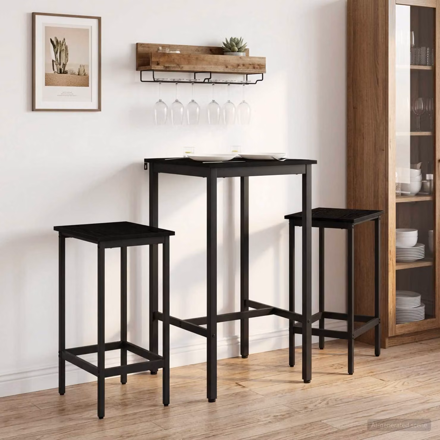 vidaXL Tavolo da bar moderno in legno MDF e metallo, colore nero, L/P/H: 52 x 52 x 110 cm