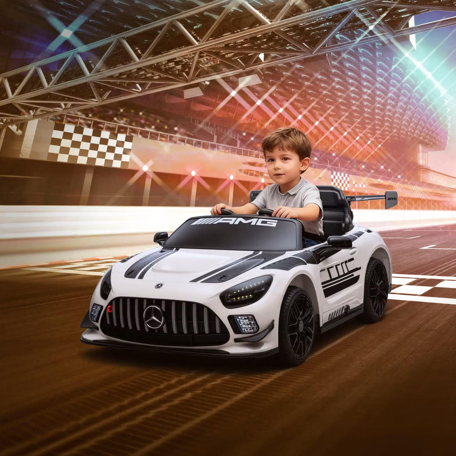 Auto Elettrica Mercedes-AMG per Bambini 3-8 Anni AIYAPLAY con Telecomando e Luci LED, Bianco, Aosom – 2
