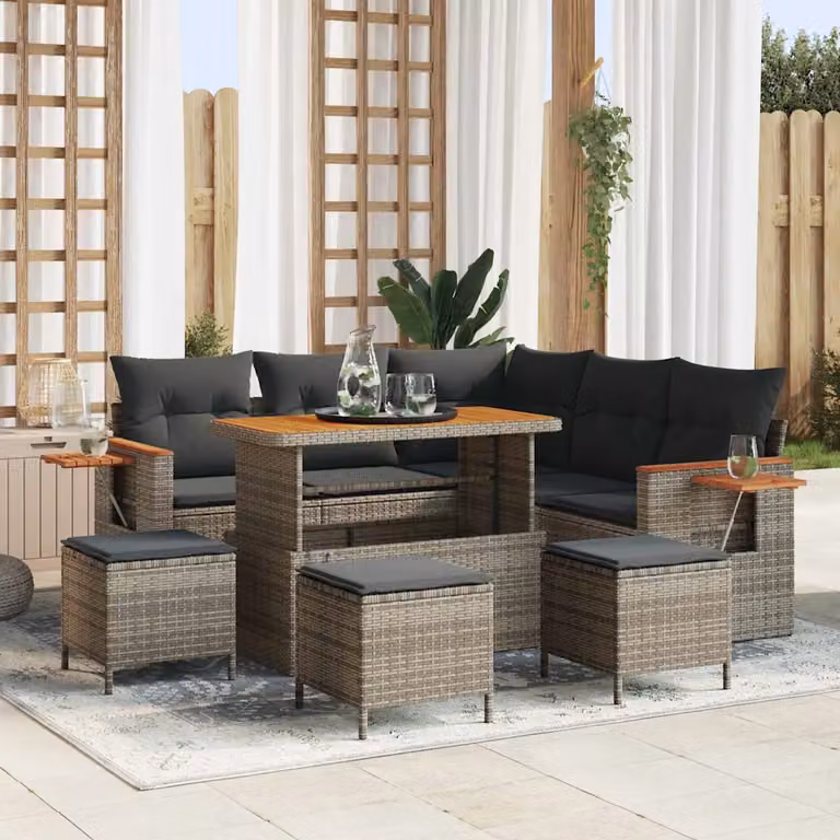 Set Divano da Giardino vidaXL 10 Pezzi a Forma di L con Tavolino e Cuscini Grigio