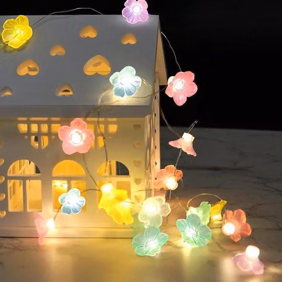 Ghirlanda luminosa con fiori colorati, 2 m, 20 LED, decorazione per interni ed esterni