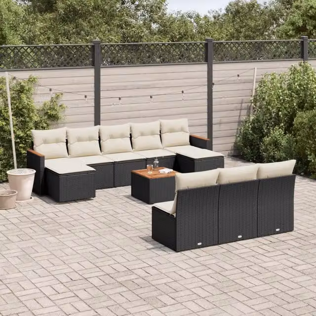 Set Divani da Giardino 11 pz con Cuscini in Polyrattan Nero 3226392